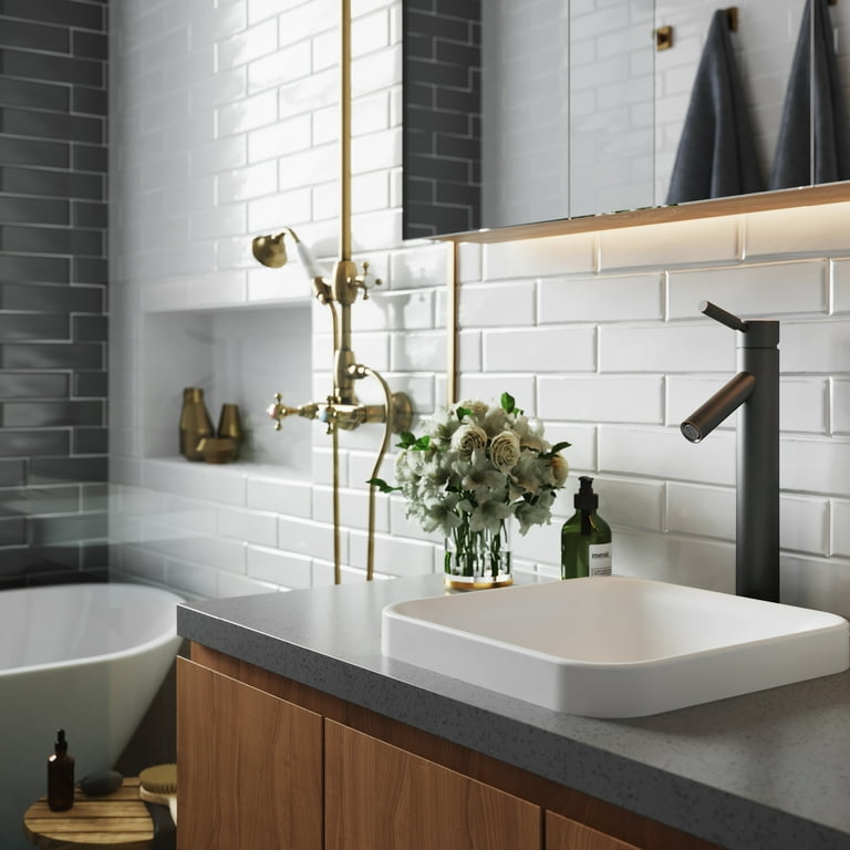 KRAUS Natura Square Semi-Recessed Composite Bathroom Sink with