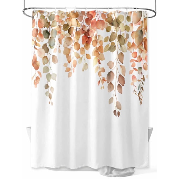 Shower Curtain Watercolor Eucalyptus Leaves Shower Curtains for Bathroom, Waterproof Polyester Shower Curtain Set with Hooks, Stall Long Size 54"x78" Autumn Plant White