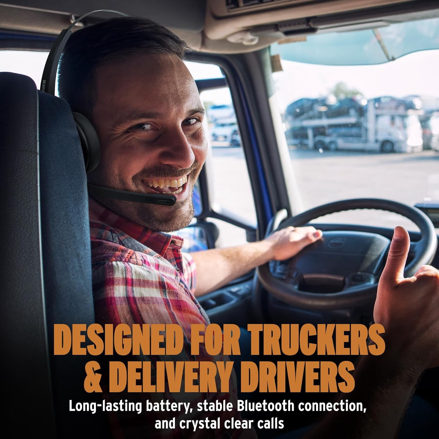 Car and Driver Trucker Bluetooth Headset, Wireless Headset Noise Canceling Headphones with Microphone, Home Office, Zoom, Call Center, Clear Highway | Siri, Alexa, Google Compatible