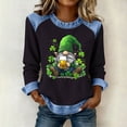 thumbnail image 1 of TaTaai Women Casual Long Sleeve Waffle Knit Top St Patrick's Day Printed Crew Neck Denim Splice Solid Color Fashion Streetwear Top Gift, 1 of 5