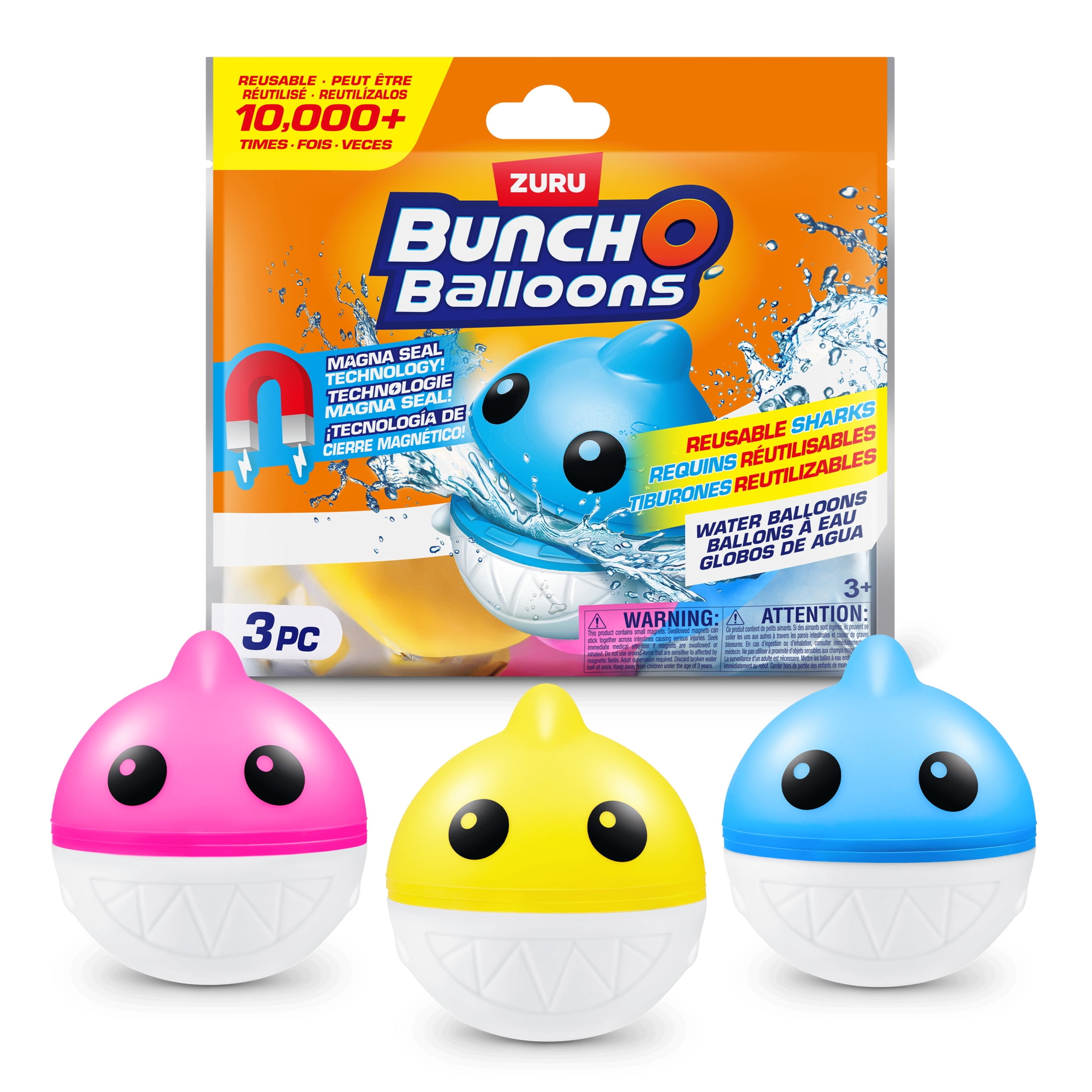 Bunch O Balloons Reusable Shark Water Balloons 3-Pack by ZURU – Self-Sealing Magna Seal Summer Outdoor Water Toy for Kids & Families