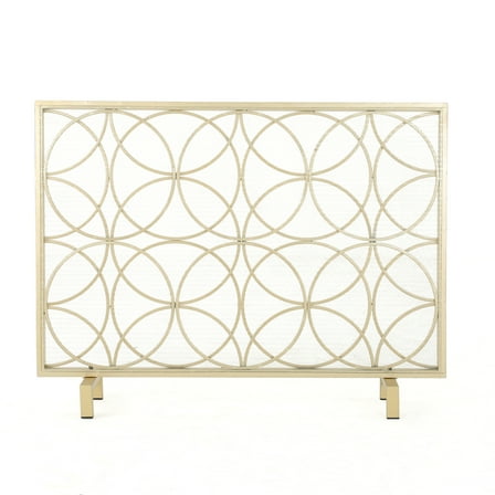 Noble House Emmilou Iron Single Panel Fireplace Screen, Gold