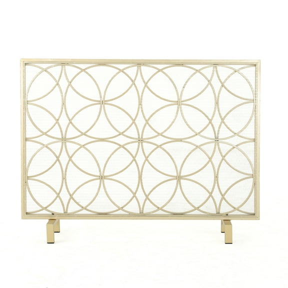Noble House Emmilou Iron Single Panel Fireplace Screen, Gold