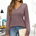 thumbnail image 4 of Resicozy Sweaters for Women Long Sleeve V Neck Shirts Business Casual Fashion Work Blouses 2025 Fall Loose Knit Pullover Tops Light Purple L, 4 of 5