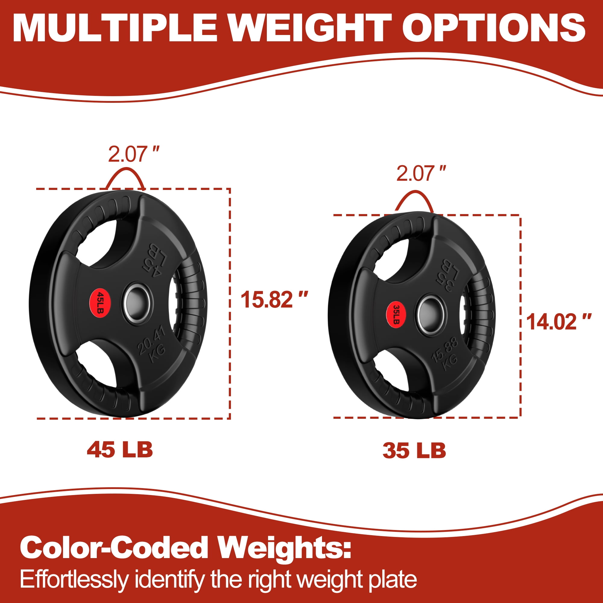FlexWave Olympic Weight Plate Set 120LB–210LB, 2-Inch Rubber Coated Cast Iron Plates for Barbell, Home Gym Strength Training
