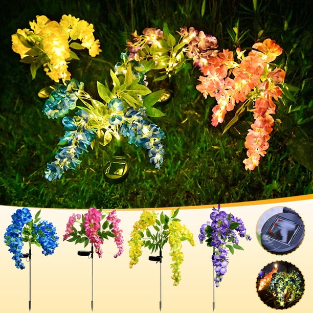 Lámpara de jardín LED de glicinia solar | Luz impermeable para arreglos florales al aire libre | Energía solar de ahorro energético | De anochecer automático al amanecer | Iluminación decorativa