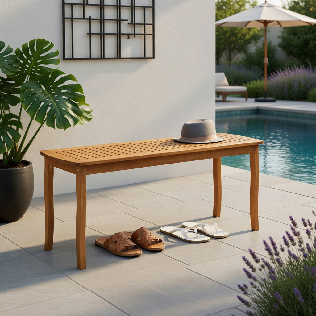 Hommoo Acacia Wood Outdoor Dining Bench, 48" Patio Bench for Garden, Deck & Entryway, Sturdy Slatted Design, Natural