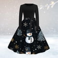 thumbnail image 1 of Robe Formelle Grande Taille Femme Col Rond Manches Longues Patchwork Joyeux Noël Imprimé Grande Robe Robes de Noël pour Femmes en Liquidation, 1 of 3