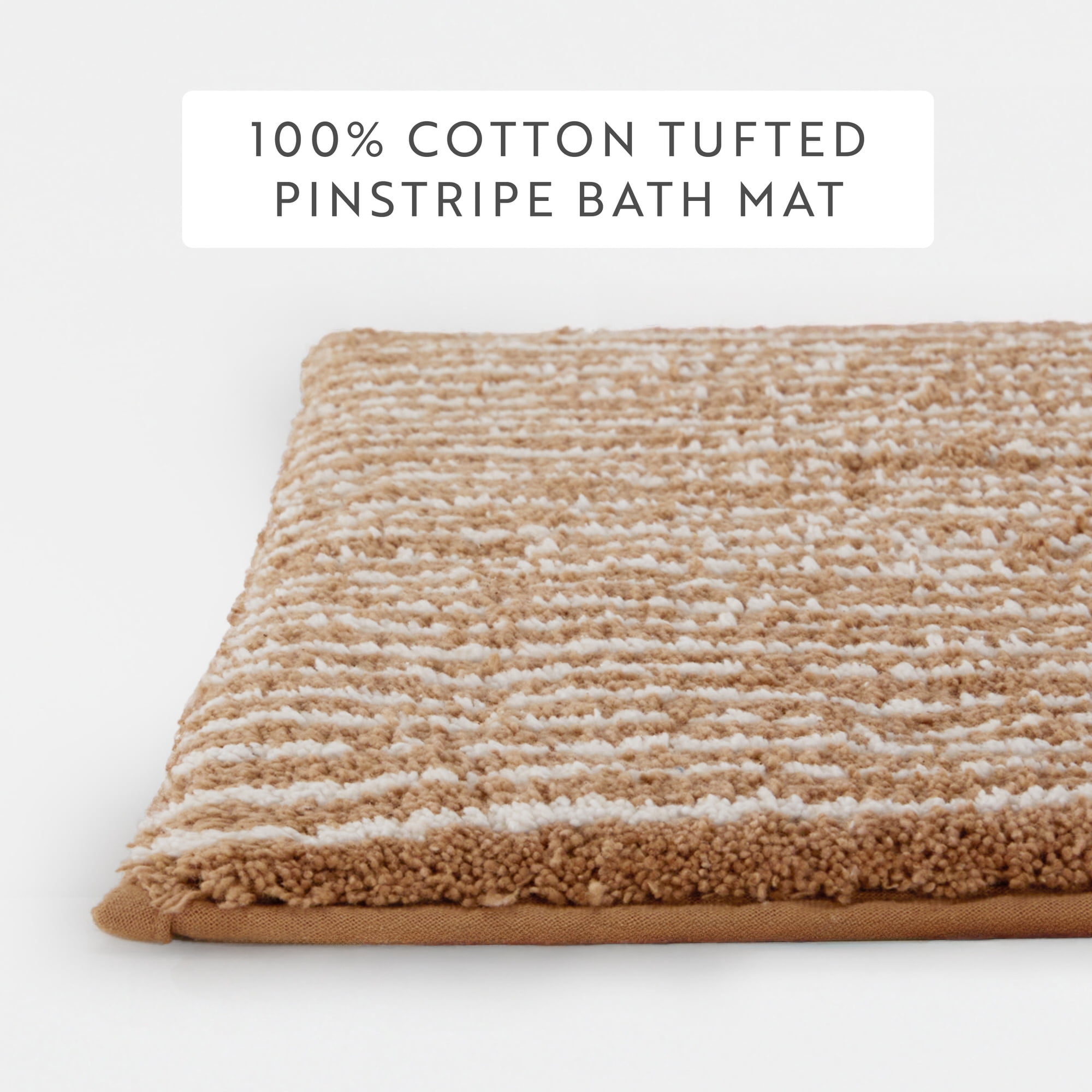 Noble Linens Pinstripe Cotton Bath Mat, 24 in x 17 in, Mocha