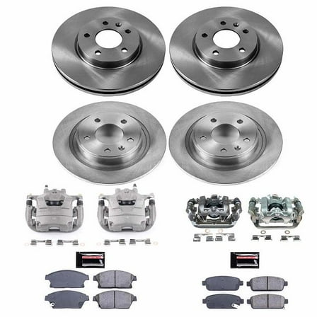 Power Stop Front and Rear Stock Replacement Brake Pad and Rotor Kit with Calipers KCOE5555A