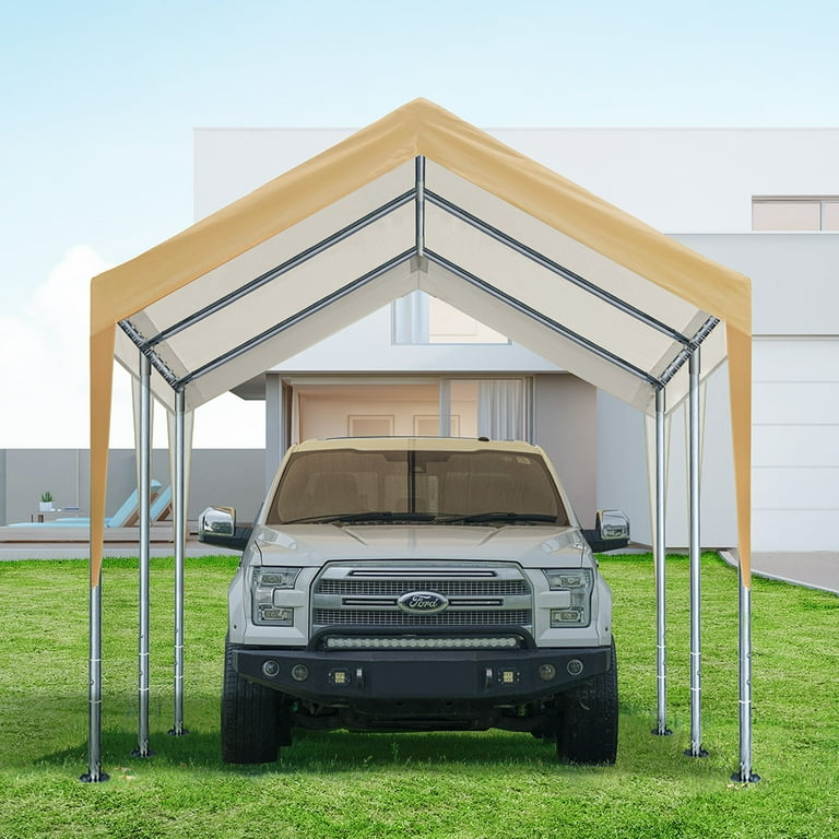 Carport Car Canopy Garage Shelter 10x20ft Adjustable Height Party Tent Beige Walmart