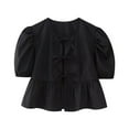 thumbnail image 1 of cfhntfmh Hauts d'Été pour Femmes Mode Col Rond Nœud devant Manches Courtes Bouffantes Chemises Babydoll Blouses Décontractées Amples, 1 of 4