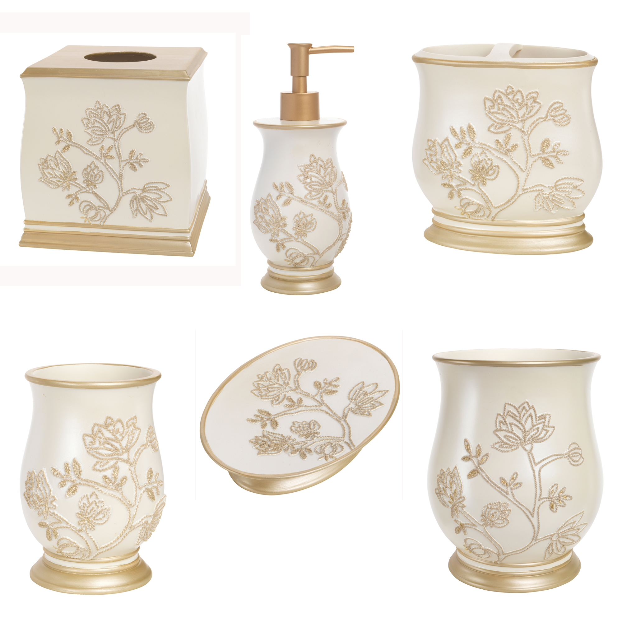 PBH Maddie Designed Tissue Box, Lotion Pump, Soap Dish, Tooth Brush