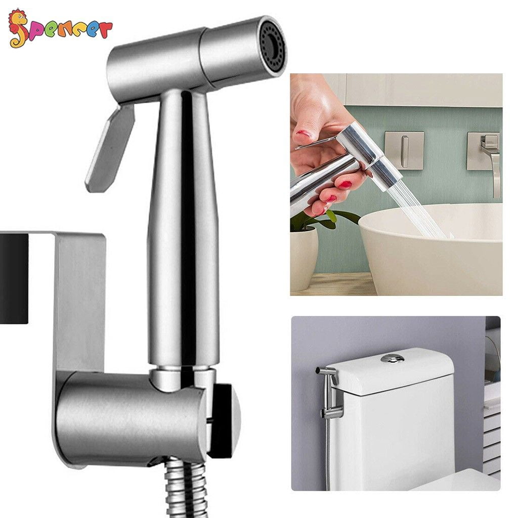 Spencer Hand Held Bidet Toilet Sprayer Kit Stainless Steel Toilet Shattaf Bidet Shower Sprayer Bathroom Cloth Diaper Washer with 7.8" T-Adapter Valve Hose for Pet Bath for Pet Bath