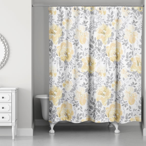 Creative Products Yellow And Gray Soft Peonies  71x74 Shower Curtain