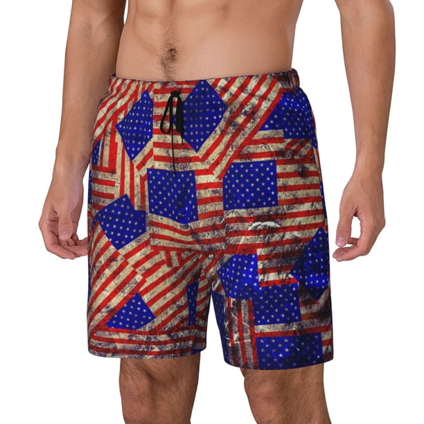 Balery Vintage USA Flag Bañador para hombre, shorts de playa de secado rápido con entrepierna y forro de compresión-Large