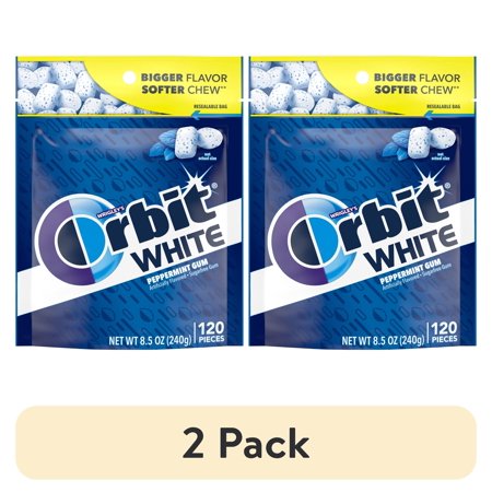 (2 pack) Orbit White Peppermint Sugar Free Chewing Gum, Value Pack - 120 Ct Bag