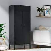 Elegant 61"H Metal Storage Cabinet,Metal Locker Storage Cabinets with 3 Adjustable Shelves,Kitchen Pantry for Living Room, Dining, Kitchen, Black