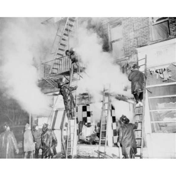 Posterazzi SAL255424634 USA New York State New York City Brooklyn Firemen Fighting Blaze at Apartment House Poster Print - 18 x 24 in.