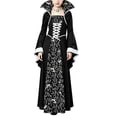 thumbnail image 6 of Virmaxy Halloween Costume Halloween Costume Girls Halloween Dress High Collar Lace Up Bell Sleeve Maxi Gown with White Pattern for Fall Party Sizes 3-13Y, 6 of 9