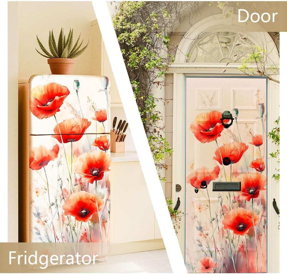 2 Sheet Flower Removable Refrigerator Wraps Self-Adhesive Fridge Stickers Peel and Stick Vinyl Fridge Decals Sticker for Living Room Multi-color