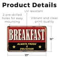 thumbnail image 2 of Breakfast 11 Inch x 17 Inch Novelty Plastic Sign Bacon Eggs Coffee Please Durable Weatherproof UV Protected Perfect for Kitchens Diners Cafes Fun Gift for Foodies Cooks Families, 2 of 6
