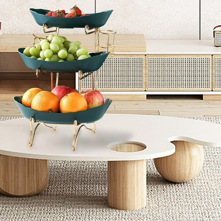 Fruit Bowls Plastic Fruit Tray Living Room Household Simple Modern Snacks  Candy Tray Tall Tray Fruit Bowl Hollow Drain fruit basket (Color : A)