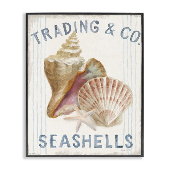 Stupell Industries Tropical Seashells Beach Ocean Word Design Black Framed Giclee Art, 16 x 20, by Danhui Nai