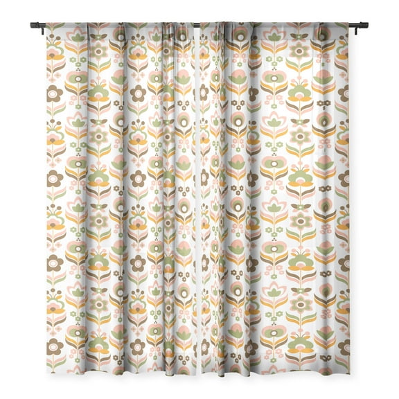 Society6 Emanuela Carratoni Retro Flowers Mix Single Panel Sheer Window Curtain 50" x 84"