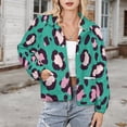 thumbnail image 3 of Jackets for Women Winter Coat Jackets Flannel Stand Collar Jacket(Pink Leopard Teal Background Print,Size:S-4XL), 3 of 7