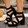 thumbnail image 3 of Rokment Women's Platform Chunky Block High Heels Dressy Sandals 2026 Trendy Casual Leather Square Toe Ankle Strap Heeled Strappy Summer Shoes with Back Zipper Black Size 6.5, 3 of 5