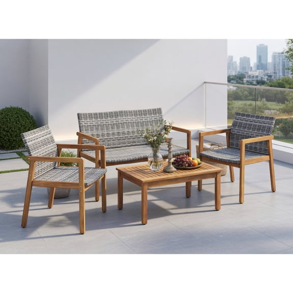 YYAo Patio Seating Groups,Outdoor Living Room Sets,4-Piece Patio Furniture Set with Loveseat Single Chairs and Coffee Table