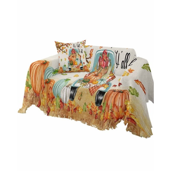 Truck Pumpkin Sofa Couch Covers for Dogs,Washable Sectional Couch Slipcovers for Loveseat with Tassels,Thanksgiving Fall Maple Leaf Orange Beige Non Slip Sofa Throw Cover Blanket Large 71''x102''