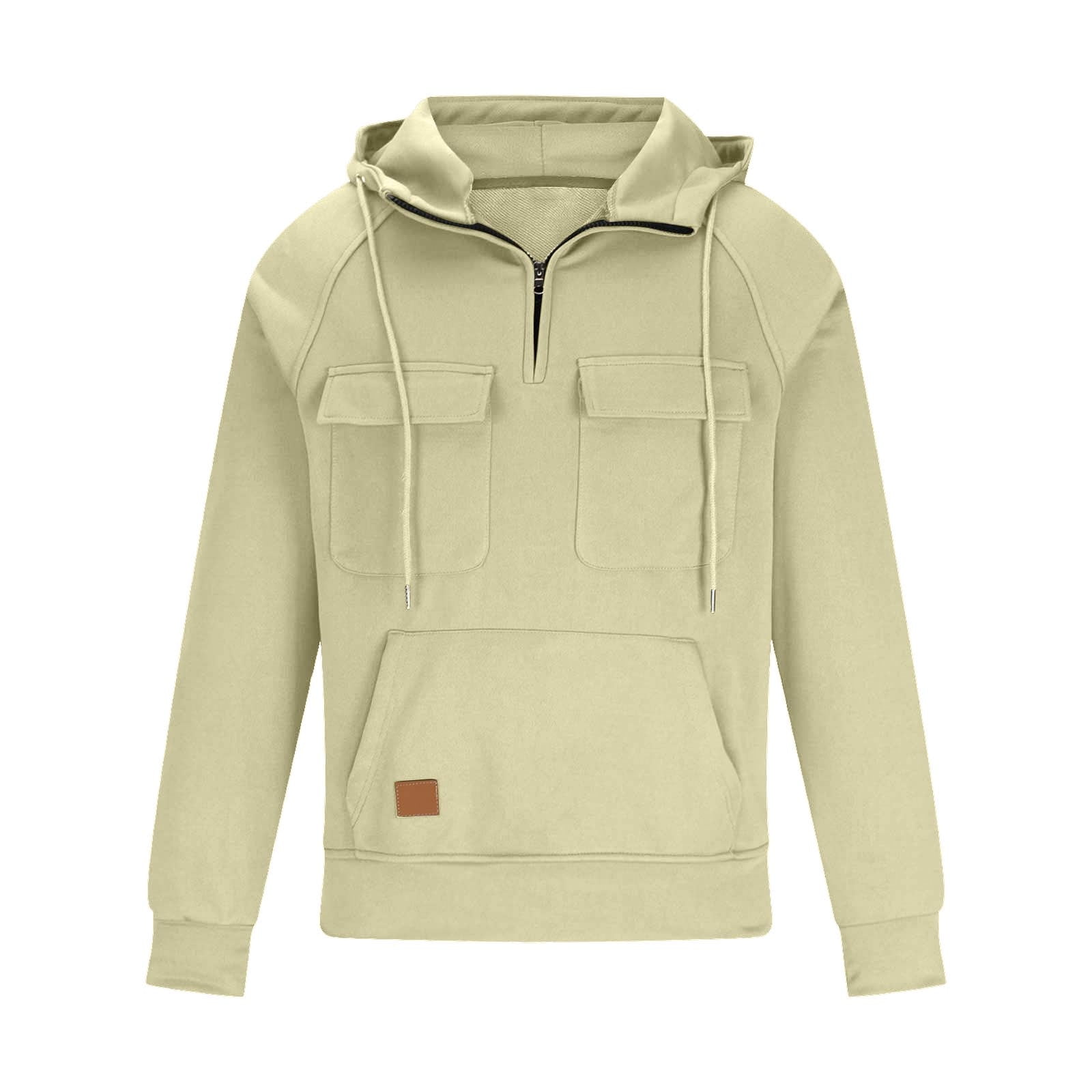 Titcea Hoodies for Men Quarter Zip Pullover Winter Cargo Hooded Sweatshirt Workout Outdoor Hoodies with Pockets