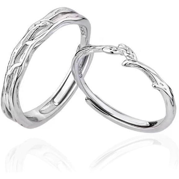 Branch Promise Matching Couple Rings for Him and Her Set Silver Plated Adjustable Love Engagement Finger Ring Statement Jewelrys