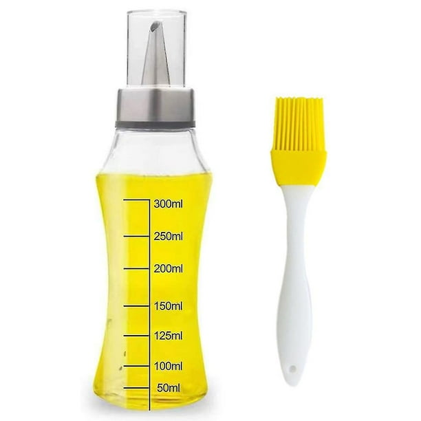 Recipiente de aceite de oliva de 400 ml Dispensador de vinagre/aceite premium hecho de acero inoxidable y vidrio, botella de vidrio de aceite con cepillo para cocinar para barbacoa, cocinar,