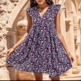 thumbnail image 2 of Gibobby Vestido corto casual para mujer Vestido sin mangas con estampado floral y cuello en V profundo para mujer de verano Vestidos sexy sin espalda con c(Morado,CH), 2 of 5