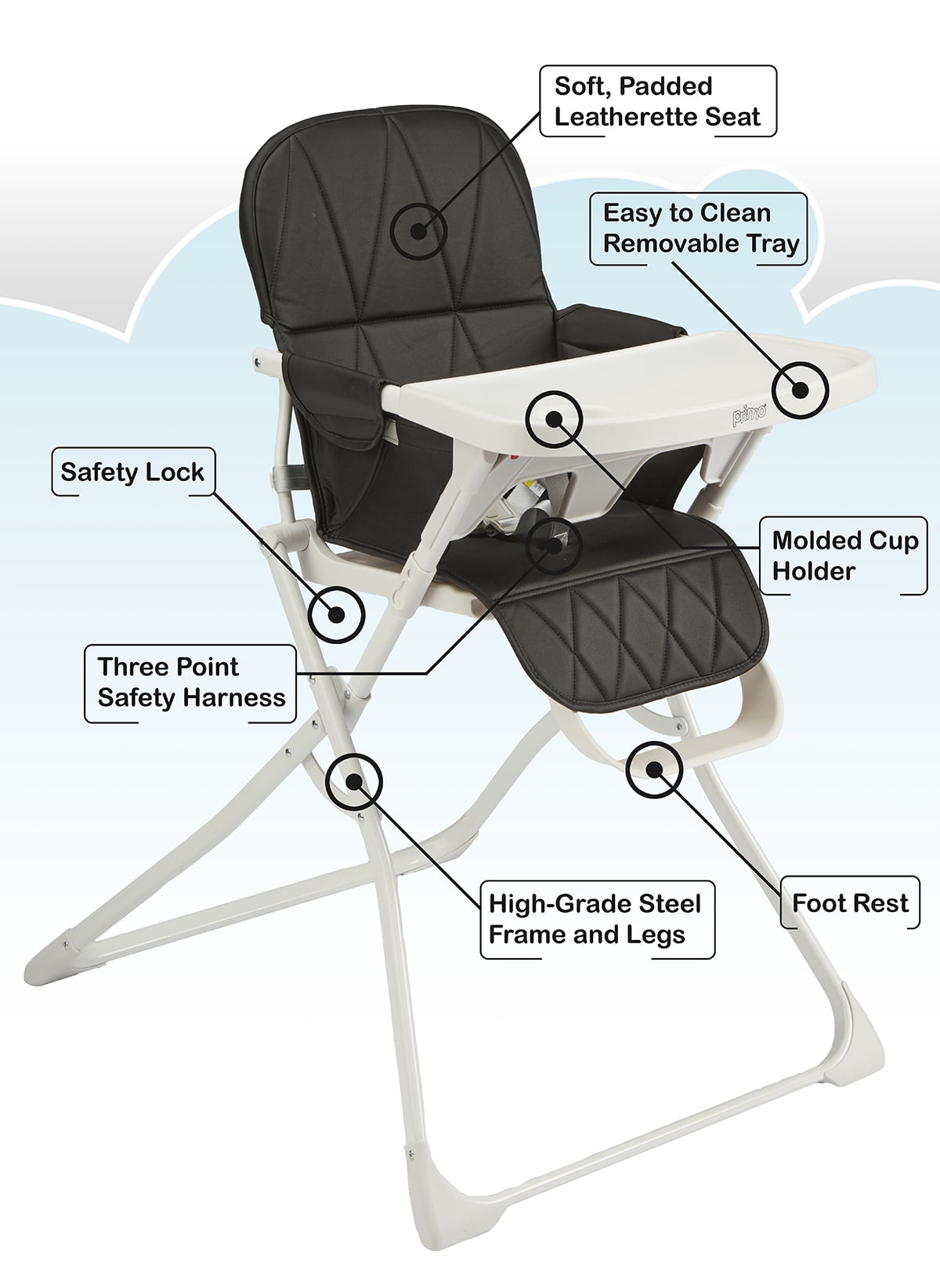 Primo PopUp Travel Folding High Chair - Black