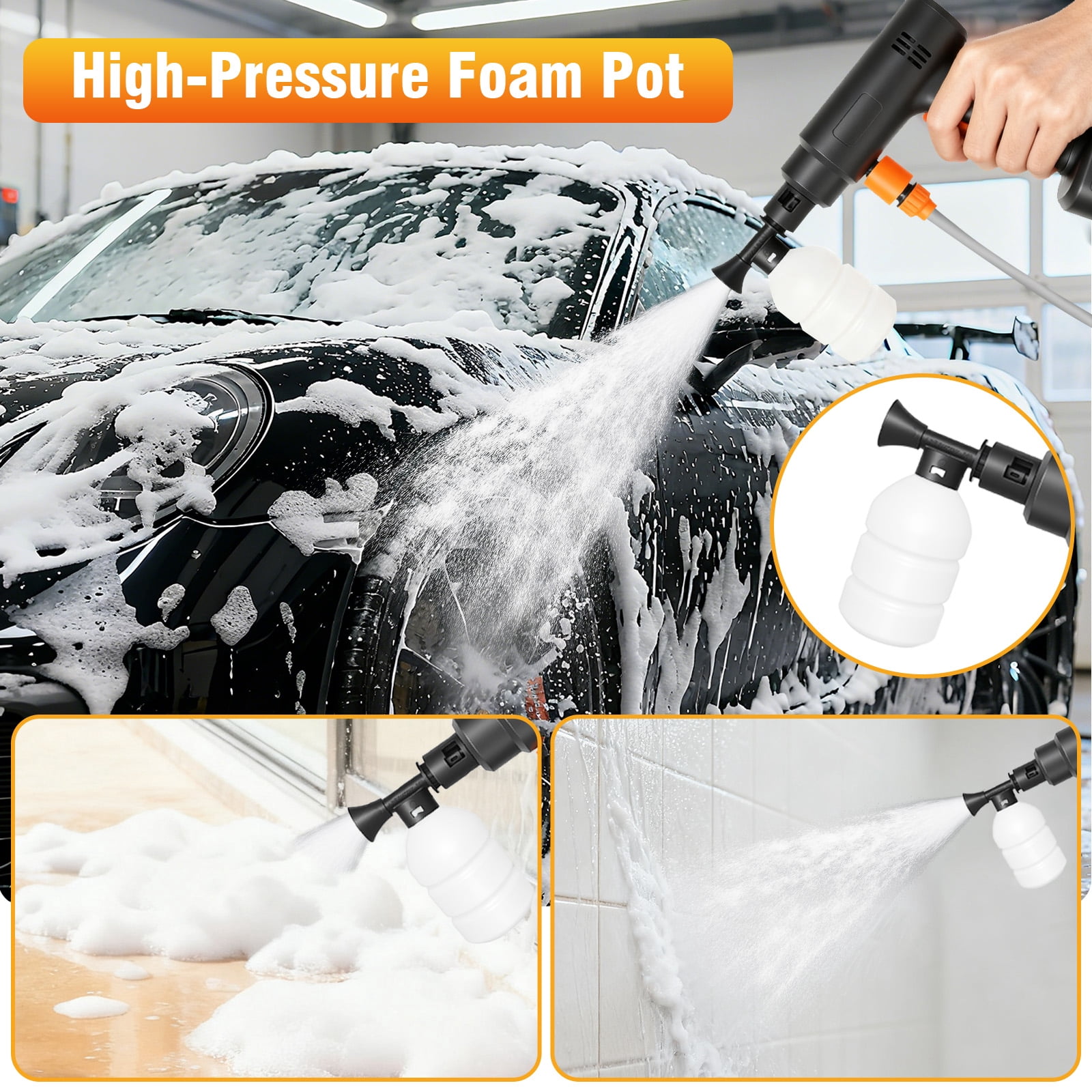 900PSI Cordless Pressure Washer, 3.0GPM Portable Power Washer with 6-in-1 Adjustable Nozzle, Power Cleaner with 16.4ft Hose for Cars/Patios, 2 Battery, Charger Included