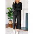 thumbnail image 2 of Women's 2-Piece Set: Black Solid Textured Collared V Neck Top and Wide Leg Pants | [ZhiHiMeRi] | (US 20-22)2XL, 2 of 11