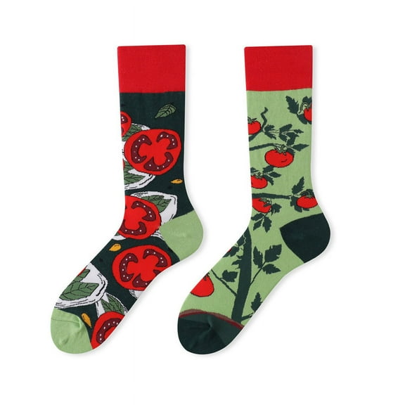 Zhuge 2 pairs Unisex Novelty Funny Socks For Men And Women Cute Gifts Colorful Patterned Designer asymmetric mismatched Socks，117 # Tomato Tree