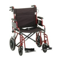 NOVA Heavy Duty Bariatric Transport Chair with 400 lb. Weight Capacity, 22 Extra-Wide Seat with Locking Hand Brakes, Flip Up Arms for Easy Transfer, Anti-Tippers, 12 Rear Wheels, Color Red