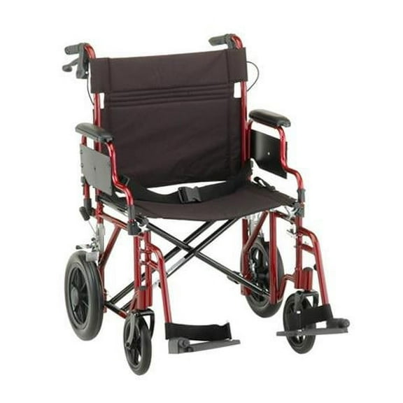 NOVA Heavy Duty Bariatric Transport Chair with 400 lb. Weight Capacity, 22 Extra-Wide Seat with Locking Hand Brakes, Flip Up Arms for Easy Transfer, Anti-Tippers, 12 Rear Wheels, Color Red