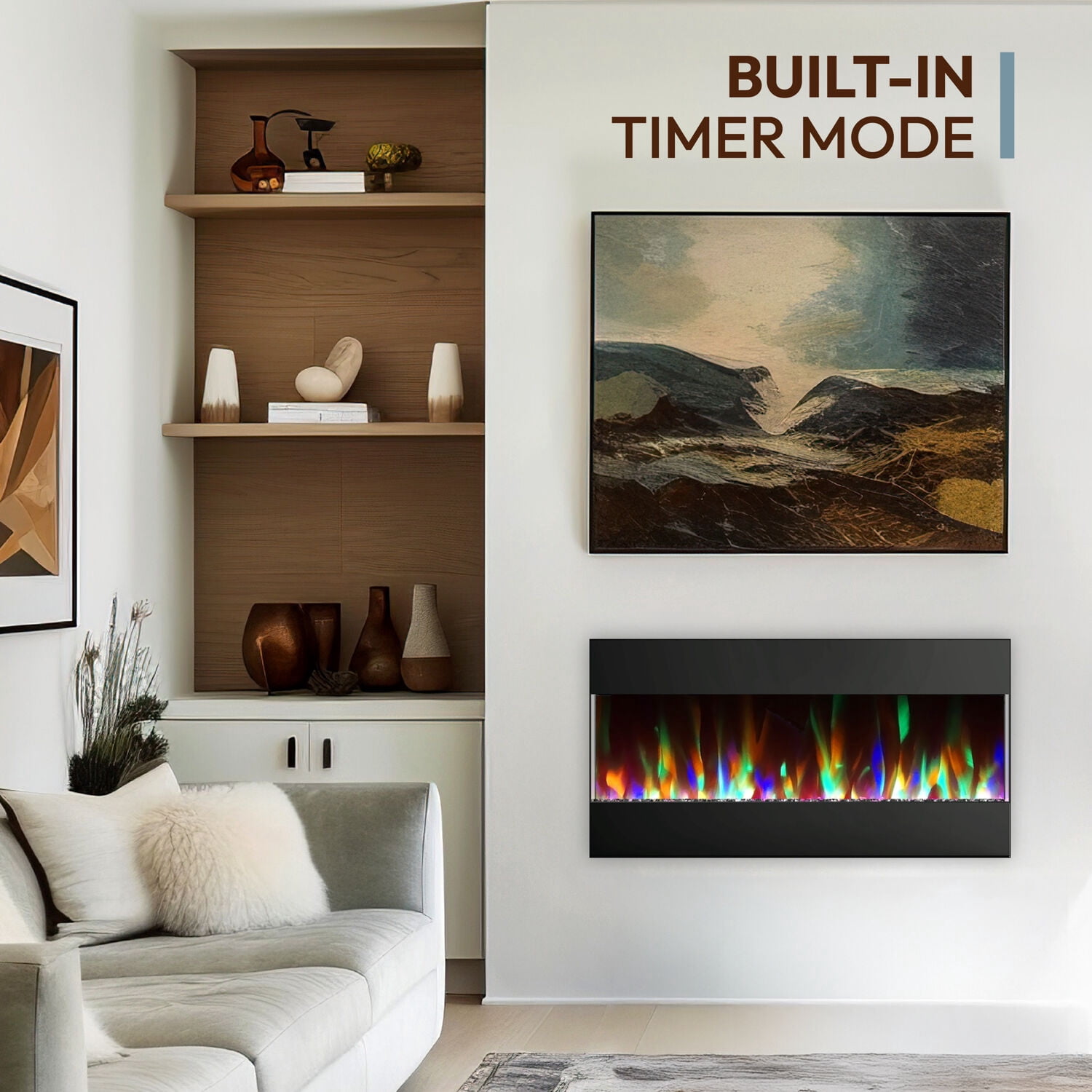 Cambridge 42-in. Black Indoor Wall Mount Electric Fireplace with Crystal Rock Display