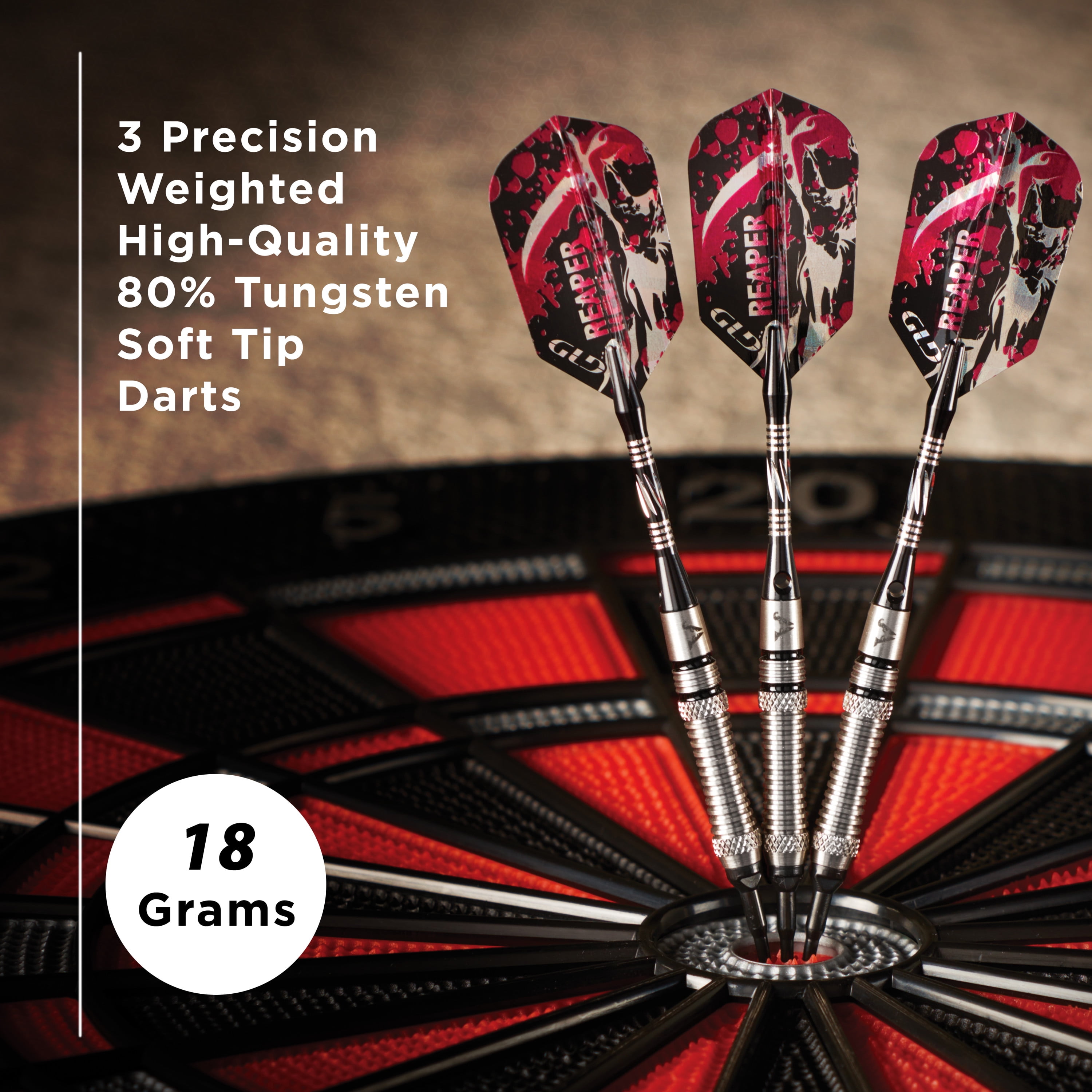 Viper Grim Reaper 80% Tungsten Soft Tip Dart Set, Grooved, 18 Grams
