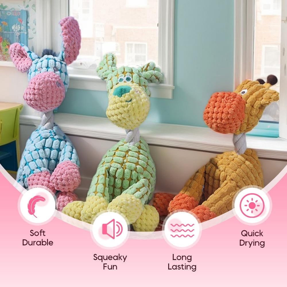 Durable Dog Toys, Fun Dog Toy for Aggressive Chewers Small Medium Large Breed, Crinkle Squeaky Plush Dog Puppy Chew Toys for Teething (Yellow)
