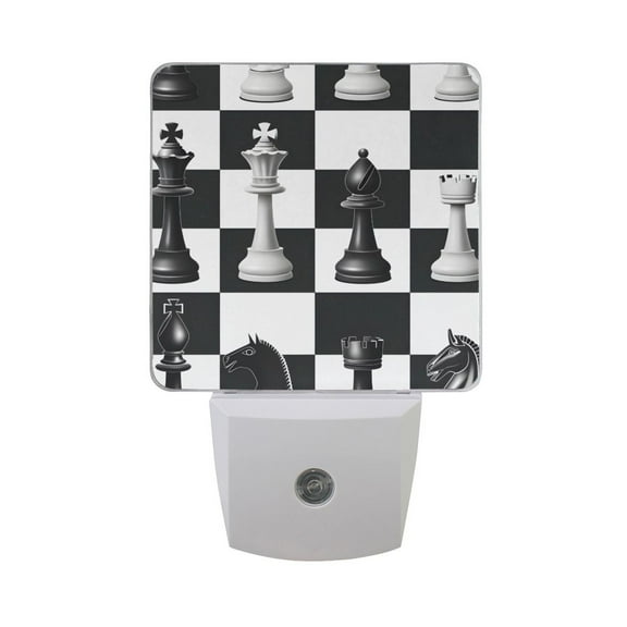 Chess Pieces and Board Night Light 2 Pack LED Nightlight Plug into Wall Dusk to Dawn Sensor Soft White