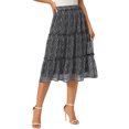thumbnail image 2 of INSPIRE CHIC Women's Polka Dots Skirt Tiered Ruffle Elastic High Waist Casual Flowy A-Line Summer Beach Knee Skirts S Black, 2 of 3