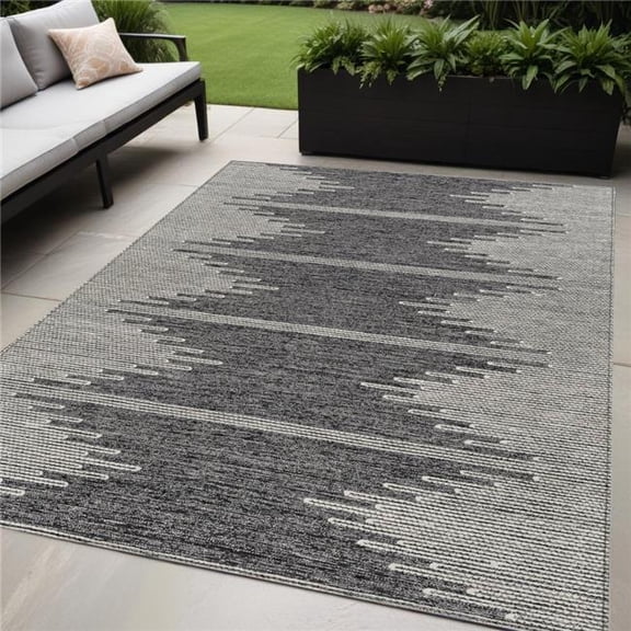 HomeRoots 579884 5 x 8 ft. Abstract Washable Indoor & Outdoor Rectangle Area Rug, Charcoal & Ivory