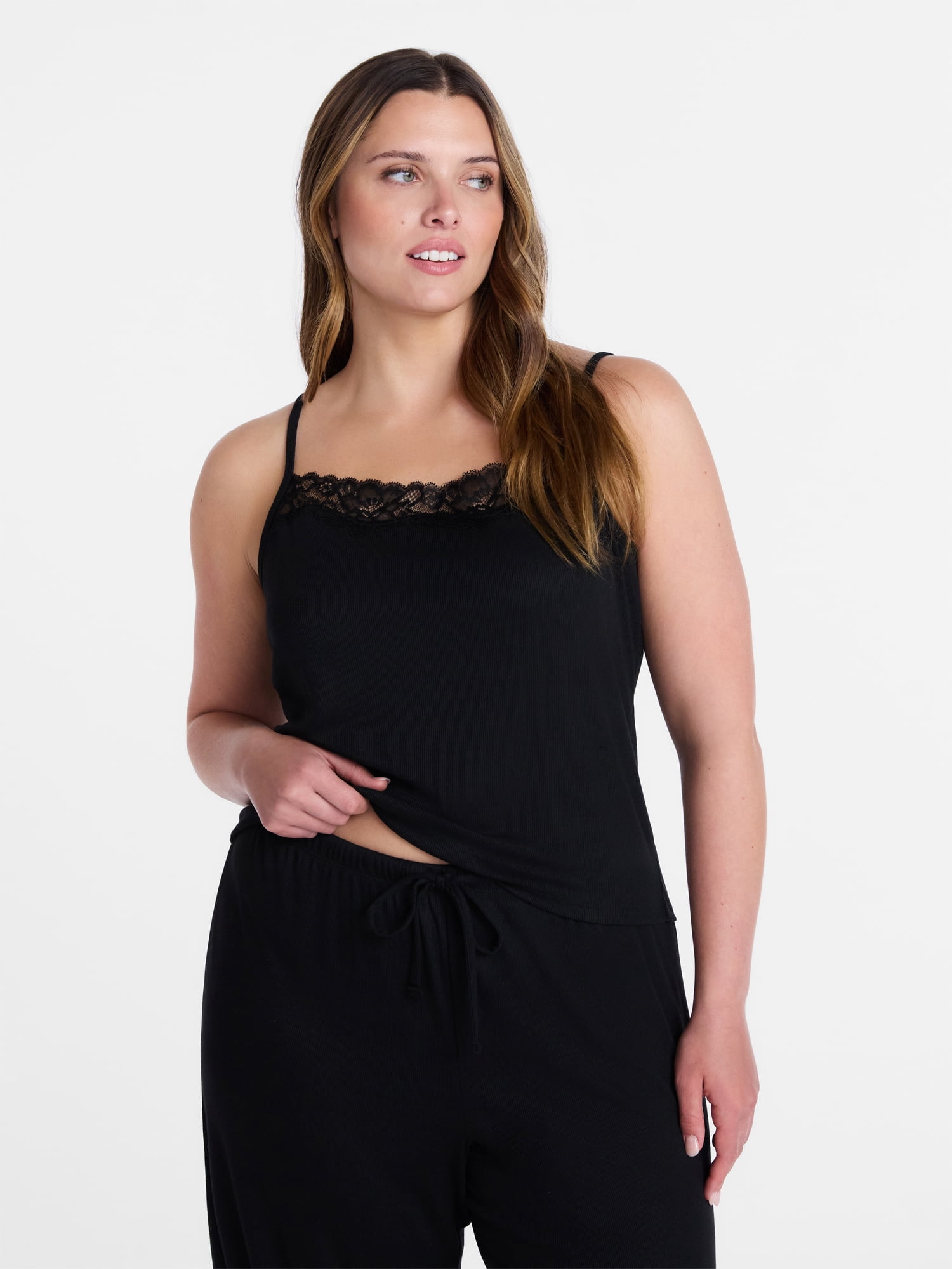 Joyspun Women’s Lace Trim Ribbed Modal Cami, Sizes XS-3X